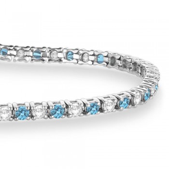 Alternating Diamond & Aquamarine Eternity Tennis Bracelet 14K White Gold (3.73ct)