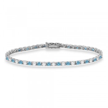 Alternating Diamond & Aquamarine Eternity Tennis Bracelet 14K White Gold (4.43ct)