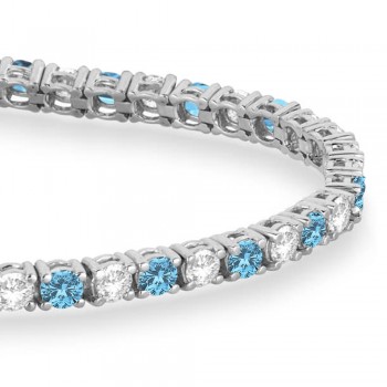 Alternating Diamond & Aquamarine Eternity Tennis Bracelet 14K White Gold (4.43ct)