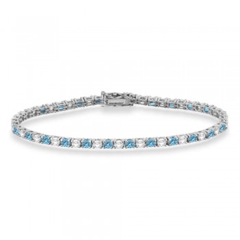 Alternating Diamond & Aquamarine Eternity Tennis Bracelet 14K White Gold (5.36ct)