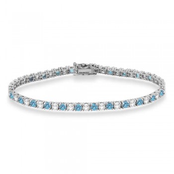 Alternating Diamond & Aquamarine Eternity Tennis Bracelet 14K White Gold (7.22ct)