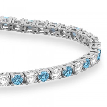 Alternating Diamond & Aquamarine Eternity Tennis Bracelet 14K White Gold (7.22ct)