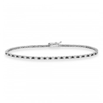 Alternating Diamond & Black Diamond Eternity Bracelet 14K White Gold (1.00ct)