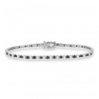 Alternating Diamond & Black Diamond Eternity Bracelet 14K White Gold (3.00ct)