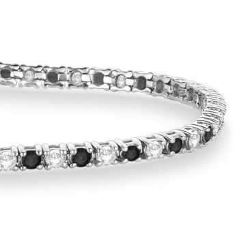 Alternating Diamond & Black Diamond Eternity Bracelet 14K White Gold (3.00ct)