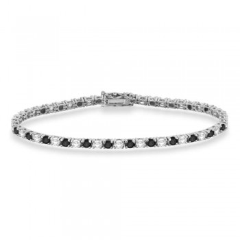 Alternating Diamond & Black Diamond Eternity Bracelet 14K White Gold (5.51ct)