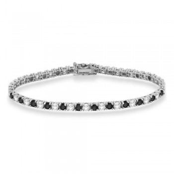 Alternating Diamond & Black Diamond Eternity Bracelet 14K White Gold (7.08ct)