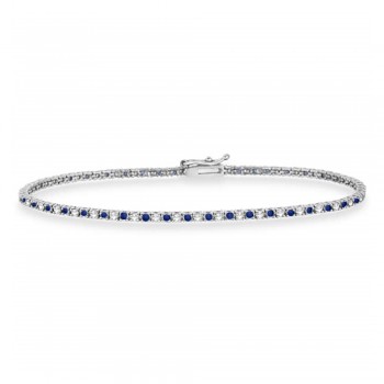 Alternating Diamond & Blue Sapphire Eternity Bracelet 14K White Gold (0.97ct)