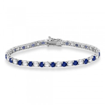 Alternating Diamond & Blue Sapphire Eternity Bracelet 14K White Gold (11.87ct)
