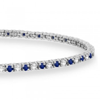 Alternating Diamond & Blue Sapphire Eternity Bracelet 14K White Gold (0.97ct)