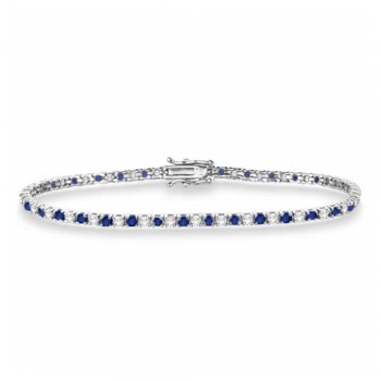 Alternating Diamond & Blue Sapphire Eternity Bracelet 14K White Gold (3.47ct)