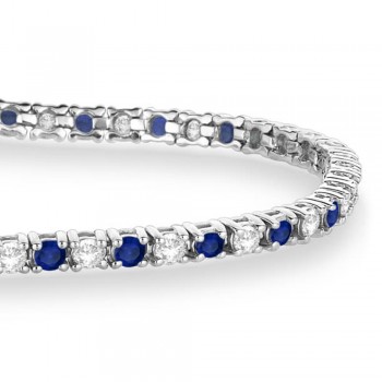 Alternating Diamond & Blue Sapphire Eternity Bracelet 14K White Gold (3.47ct)