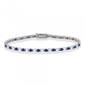 Alternating Diamond & Blue Sapphire Eternity Bracelet 14K White Gold (4.39ct)