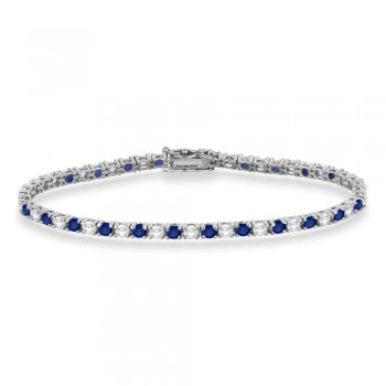 Alternating Diamond & Blue Sapphire Eternity Bracelet 14K White Gold (5.03ct)