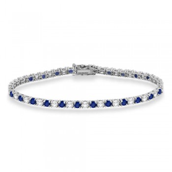 Alternating Diamond & Blue Sapphire Eternity Bracelet 14K White Gold (6.14ct)