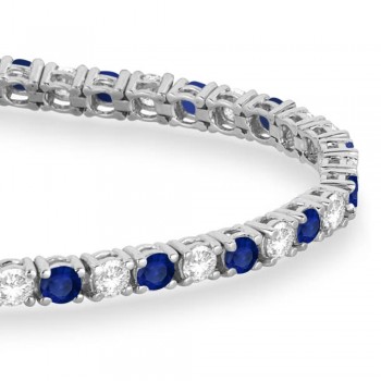 Alternating Diamond & Blue Sapphire Eternity Bracelet 14K White Gold (6.14ct)