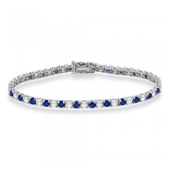 Alternating Diamond & Blue Sapphire Eternity Bracelet 14K White Gold (8.37ct)