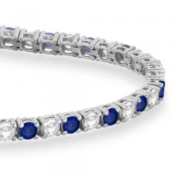 Alternating Diamond & Blue Sapphire Eternity Bracelet 14K White Gold (8.37ct)