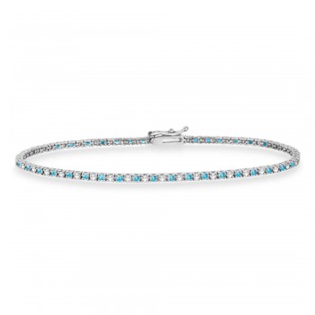 Alternating Diamond & Blue Topaz Eternity Tennis Bracelet 14K White Gold (1.21ct)