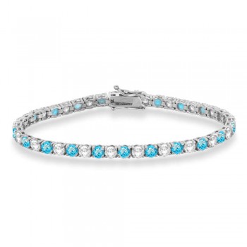 Alternating Diamond & Blue Topaz Eternity Tennis Bracelet 14K White Gold (12.09ct)