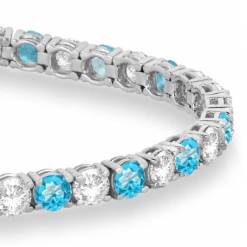 Alternating Diamond & Blue Topaz Eternity Tennis Bracelet 14K White Gold (12.09ct)