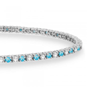 Alternating Diamond & Blue Topaz Eternity Tennis Bracelet 14K White Gold (1.21ct)