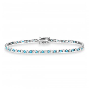 Alternating Diamond & Blue Topaz Eternity Tennis Bracelet 14K White Gold (3.46ct)