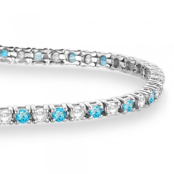 Alternating Diamond & Blue Topaz Eternity Tennis Bracelet 14K White Gold (3.46ct)