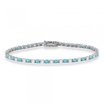 Alternating Diamond & Blue Topaz Eternity Tennis Bracelet 14K White Gold (4.71ct)