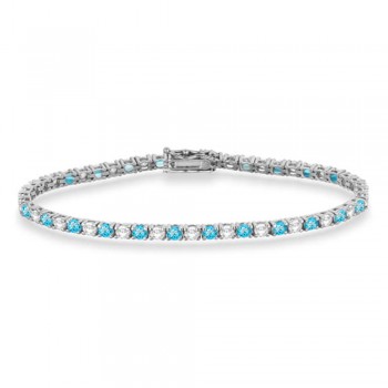 Alternating Diamond & Blue Topaz Eternity Tennis Bracelet 14K White Gold (5.33ct)