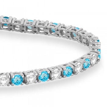 Alternating Diamond & Blue Topaz Eternity Tennis Bracelet 14K White Gold (5.33ct)