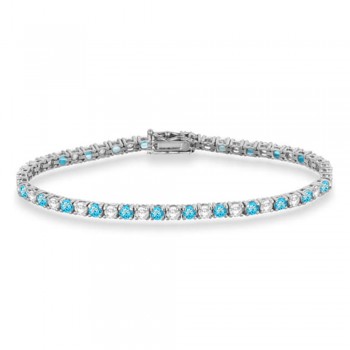 Alternating Diamond & Blue Topaz Eternity Tennis Bracelet 14K White Gold (6.39ct)