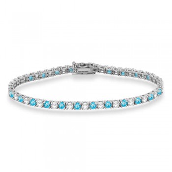 Alternating Diamond & Blue Topaz Eternity Tennis Bracelet 14K White Gold (8.60ct)