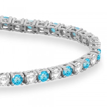 Alternating Diamond & Blue Topaz Eternity Tennis Bracelet 14K White Gold (8.60ct)
