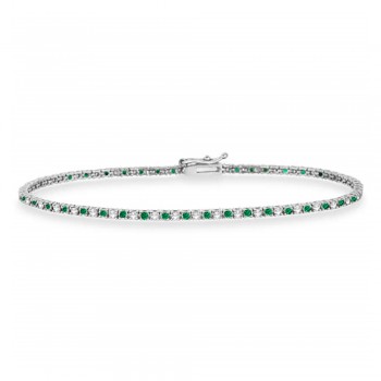 Alternating Diamond & Emerald Eternity Tennis Bracelet 14K White Gold (0.97ct)