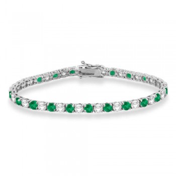 Alternating Diamond & Emerald Eternity Tennis Bracelet 14K White Gold (10.11ct)
