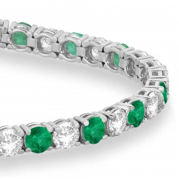 Alternating Diamond & Emerald Eternity Tennis Bracelet 14K White Gold (10.11ct)