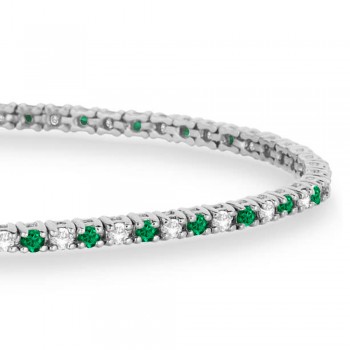 Alternating Diamond & Emerald Eternity Tennis Bracelet 14K White Gold (0.97ct)