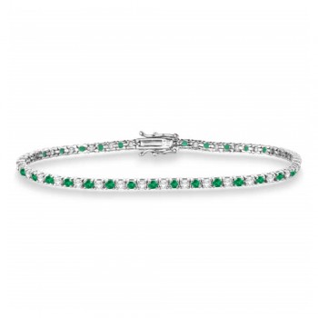 Alternating Diamond & Emerald Eternity Tennis Bracelet 14K White Gold (2.90ct)