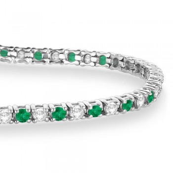 Alternating Diamond & Emerald Eternity Tennis Bracelet 14K White Gold (2.90ct)