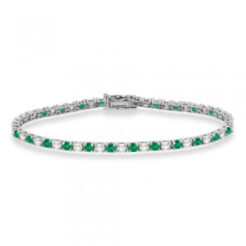 Alternating Diamond & Emerald Eternity Tennis Bracelet 14K White Gold (4.73ct)