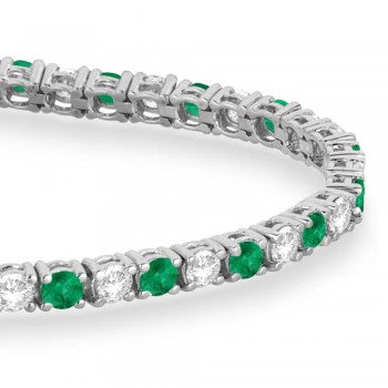 Alternating Diamond & Emerald Eternity Tennis Bracelet 14K White Gold (4.73ct)