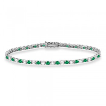 Alternating Diamond & Emerald Eternity Tennis Bracelet 14K White Gold (4.06ct)