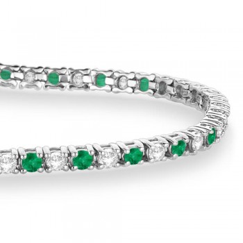 Alternating Diamond & Emerald Eternity Tennis Bracelet 14K White Gold (4.06ct)