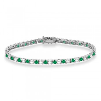 Alternating Diamond & Emerald Eternity Tennis Bracelet 14K White Gold (6.99ct)