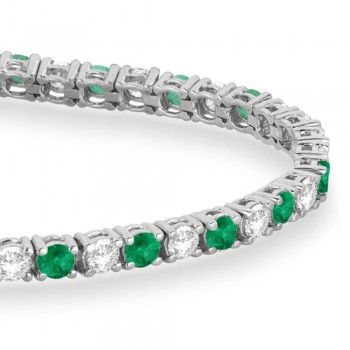 Alternating Diamond & Emerald Eternity Tennis Bracelet 14K White Gold (6.99ct)