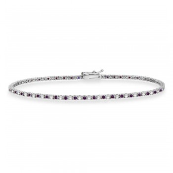 Alternating Diamond & Lab Alexandrite Eternity Tennis Bracelet 14K White Gold (1.46ct)