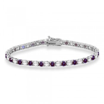 Alternating Diamond & Lab Alexandrite Eternity Tennis Bracelet 14K White Gold (11.43ct)