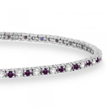 Alternating Diamond & Lab Alexandrite Eternity Tennis Bracelet 14K White Gold (1.46ct)