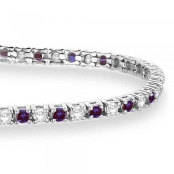 Alternating Diamond & Lab Alexandrite Eternity Tennis Bracelet 14K White Gold (3.37ct)